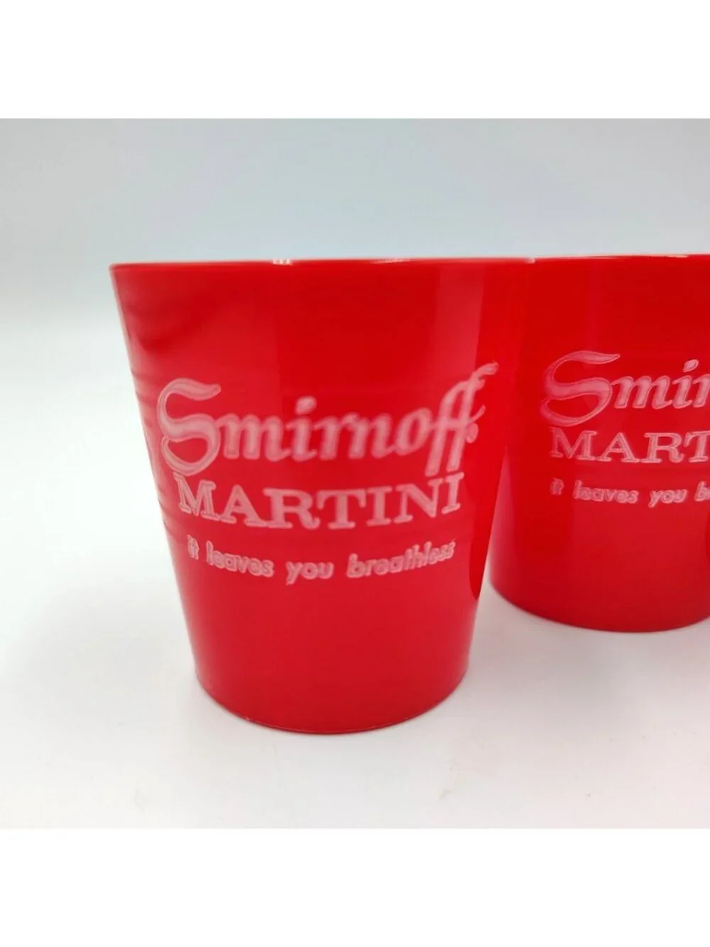 Set 3 Smirnoff Martini Frosted Plastic Tumblers Cups Advertising Barware Red 4oz